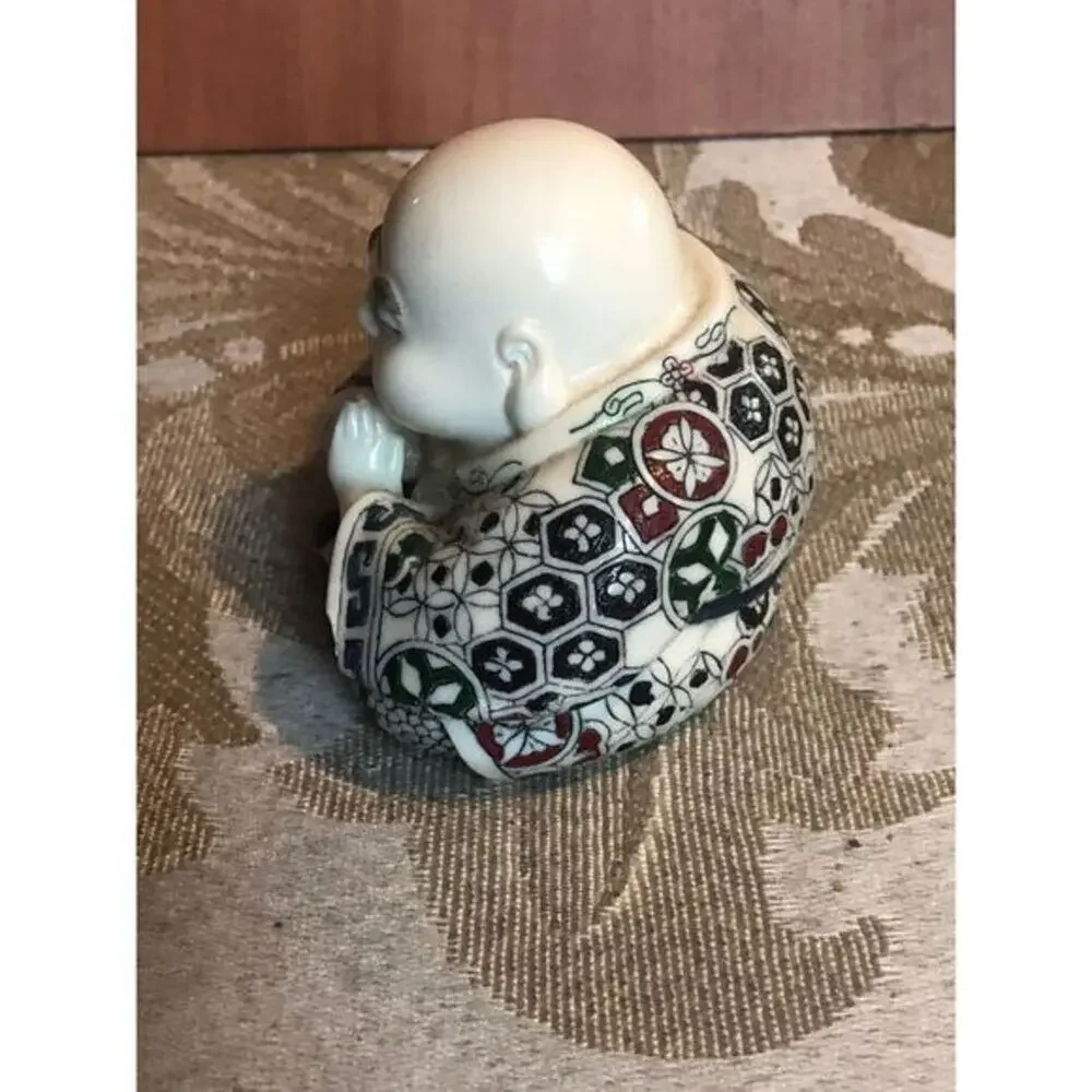 Vintage Ceramic Happy Buddha Figurine Asian Decor‎ Geometric Pattern Decoration